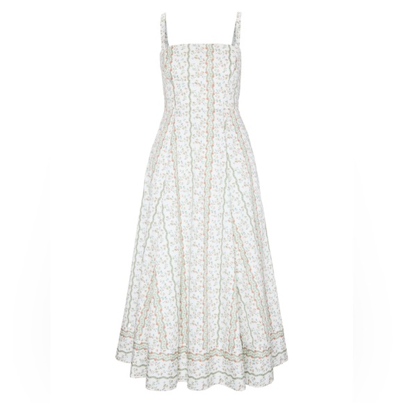 Hill House Square-Neck Floral Midi Dress in White and Green - Picture 2 of 6